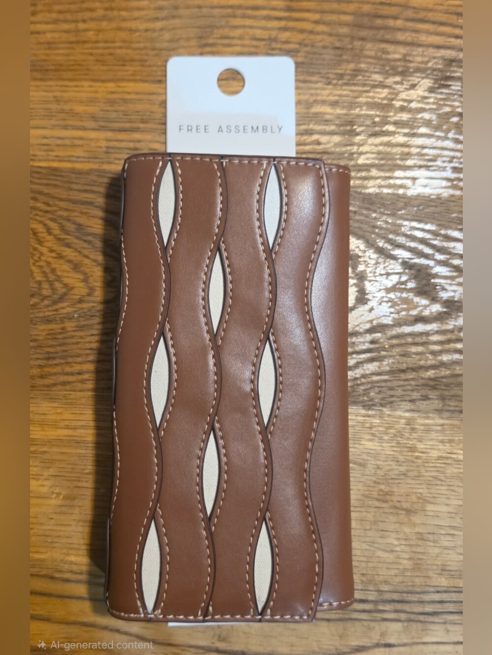 Free Assembly Women's Avery Cut Out Clutch Wallet In Cognac Brown & Cream NWT